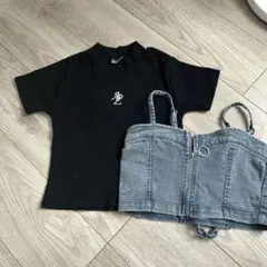 ANAP GIRL ブラック リブニット & デニムビスチェ