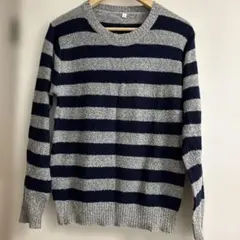 ネイビーとグレーのストライプニットセーター Mサイズ