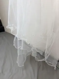 ウェディングベール 二段フリル　パール　ワイヤー　結婚式　挙式