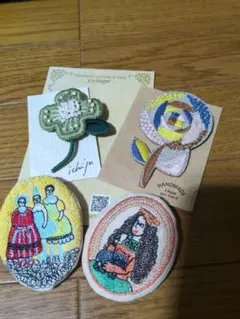 【ハンドメイド】 花柄ブローチセット 4点