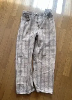 グレー系 ストレートレッグ チェックデニムパンツ