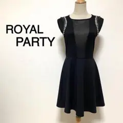 ROYAL PARTY ブラックカラー ビジューデザイン ノースリーブ ドレス