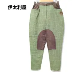 【伊太利屋】11号　カジュアルパンツ　チェック柄　馬刺繍　スエード切り替えのサムネイル
