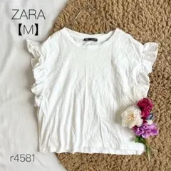 ZARA ザラ　フリルスリーブTシャツ 半袖カットソー　袖フリル　白　【M】