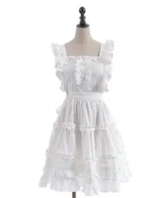 シャルミエール　コットンフリルエプロン　白