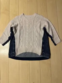 ベージュ ネイビー ケーブルニット 長袖