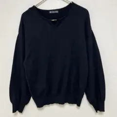 ◆エルベンスドゥ　長袖　ニット　セーター　装飾　ゴールドバー　キーネック　黒　L