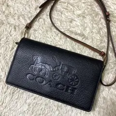 【極美品】コーチ ショルダーウォレットバッグ レザー ブラック 財布 ホースロゴ