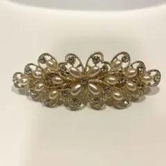 バレッタ　ヘアアクセサリー　パール仕様　ゴールド　髪飾り 結婚式　入園式　卒園式