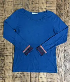 NANEA青色 長袖Tシャツ 袖口マルチカラー