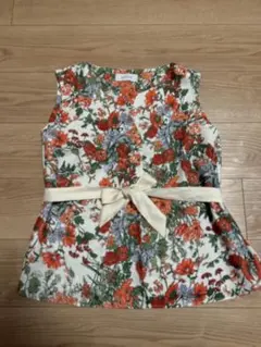 【美品】シンプリシテェ フラワープリント ノースリーブ クロスVネック