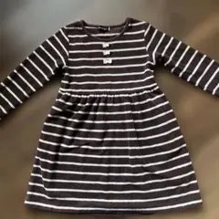 BeBe 茶色と白のストライプ ワンピース 120