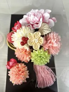 【美品】和装 髪飾り つまみ細工 成人式 卒業式 ピンク系 房付き