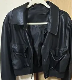 Heather 黒 クロップドレザージャケット