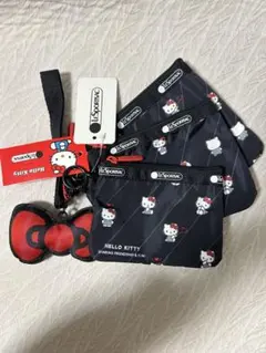 【新品】レスポートサックとハローキティ コラボの限定デザイン 3連ポーチ リボン