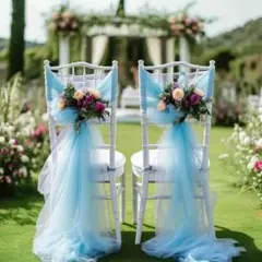1030 ブルーチュール生地 水色 オーガンジー撮影用装飾用結婚式誕生日背景布
