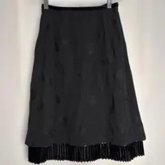 COMME CA DU MODE 花柄刺繍 スカート ベロア切替 黒 7のサムネイル