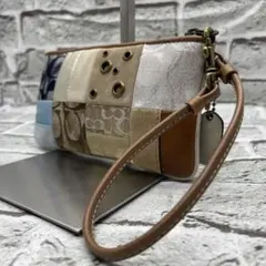 コーチ パッチワーク ショルダーバッグ ポーチ デニム シグネチャー 切り替え