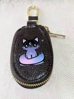 猫 キーケース キーホルダー ダークブラウン