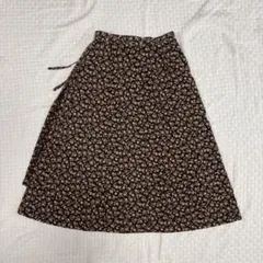 花柄 フレアスカート ロング ブラウン ベージュ 薔薇 レトロ 63~66