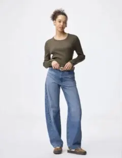 gu バレルレッグジーンズ　デニム　丈長め　XXL ブルー