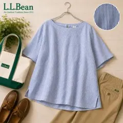 L.L.Bean リネン100％ ストライプ 半袖ブラウス L 麻のサムネイル