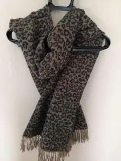 ヒョウ柄フリンジストール ブラウン系