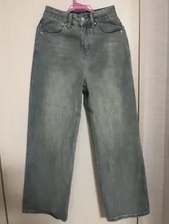 ハイウエスト ワイドレッグ デニムパンツ