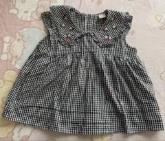 petit main 苺刺繍ブラウス　ギンガム　130 綿　シャツ　タンクトップ