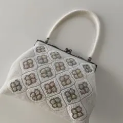 【美品】ビーズ花刺繍　フラワー　ハンドバッグ　昭和レトロ　アンティーク