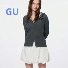 リブニットダブルジップパーカー M ダーク グレー カーディガン　アウター