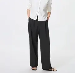 【UNIQLO】新品 タックワイドパンツ 黒 Mサイズ