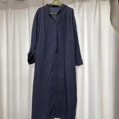 KFB+ネイビー シャツワンピース 長袖 ウエストリボン付き