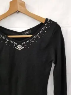 DUKE　Vネック　ニット　カットソー　ブラック　古着　トップス　Z-15