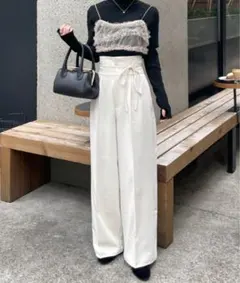 hinari ハイウエストリボンパンツ XS アイボリー