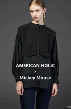 アメリカンホリック×ミッキー　レースブザム付きブラウス　ディズニー　ブラック