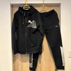 美品 PUMA ブラック 裏起毛スエット上下セットアップ Mサイズ