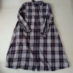 UNIQLO チェック柄 シャツワンピース M　ノーカラー　ユニクロ