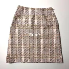 Rene ルネ 高級 tissue社製ツイードスカート ピンク サイズ34 膝丈のサムネイル