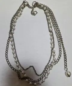 ​3連ネックレス パール調×チェーン シルバーカラー 磁性あり