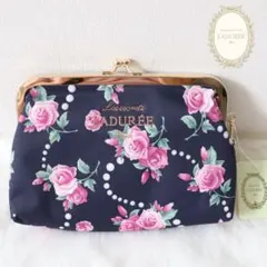 ❤新品タグ付き LADURÉE がま口ポーチ【ネイビー】バラ柄❤のサムネイル