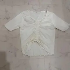 フロントシャーリング リブTシャツ ホワイト Mサイズのサムネイル