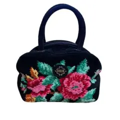 FEILER フラワー刺繍 ブラックトートバッグ　花柄　ミニバッグ　ポーチ
