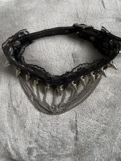 黒 ブラック スタッズ レース チェーン チョーカー 首輪 ゴスロリ パンク