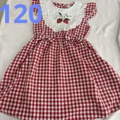 SHEIN 子ども服 いちご 刺繍 赤ギンガムチェック ノースリーブワンピース