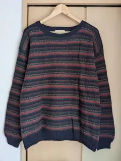 エディーバウアー　総柄デザインニット　ボーダー　ウール100 ヴィンテージ古着