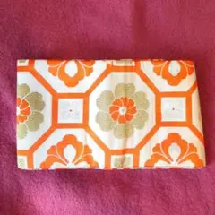 断*中様 アンティーク大正ロマン 亀甲柄オレンジとベージュの花柄 半幅帯