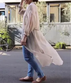 ウエストマークシースルーロングシャツワンピース