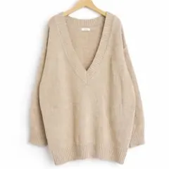 LOWRYS FARM Vネックニット ベージュ オーバーサイズ ゆったり