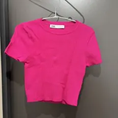ZARA ピンク クロップド半袖ニット S